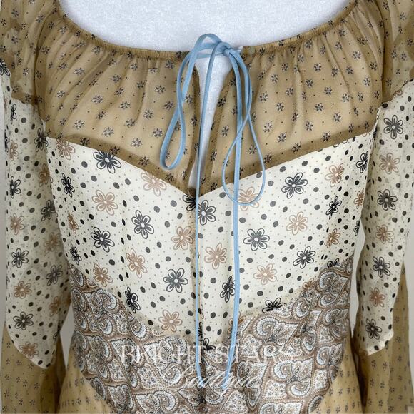 Extremely Rare Silk Print Top ASO Fred Angel Blouse Boho ALT Lorelai Gilmore - Picture 7 of 11